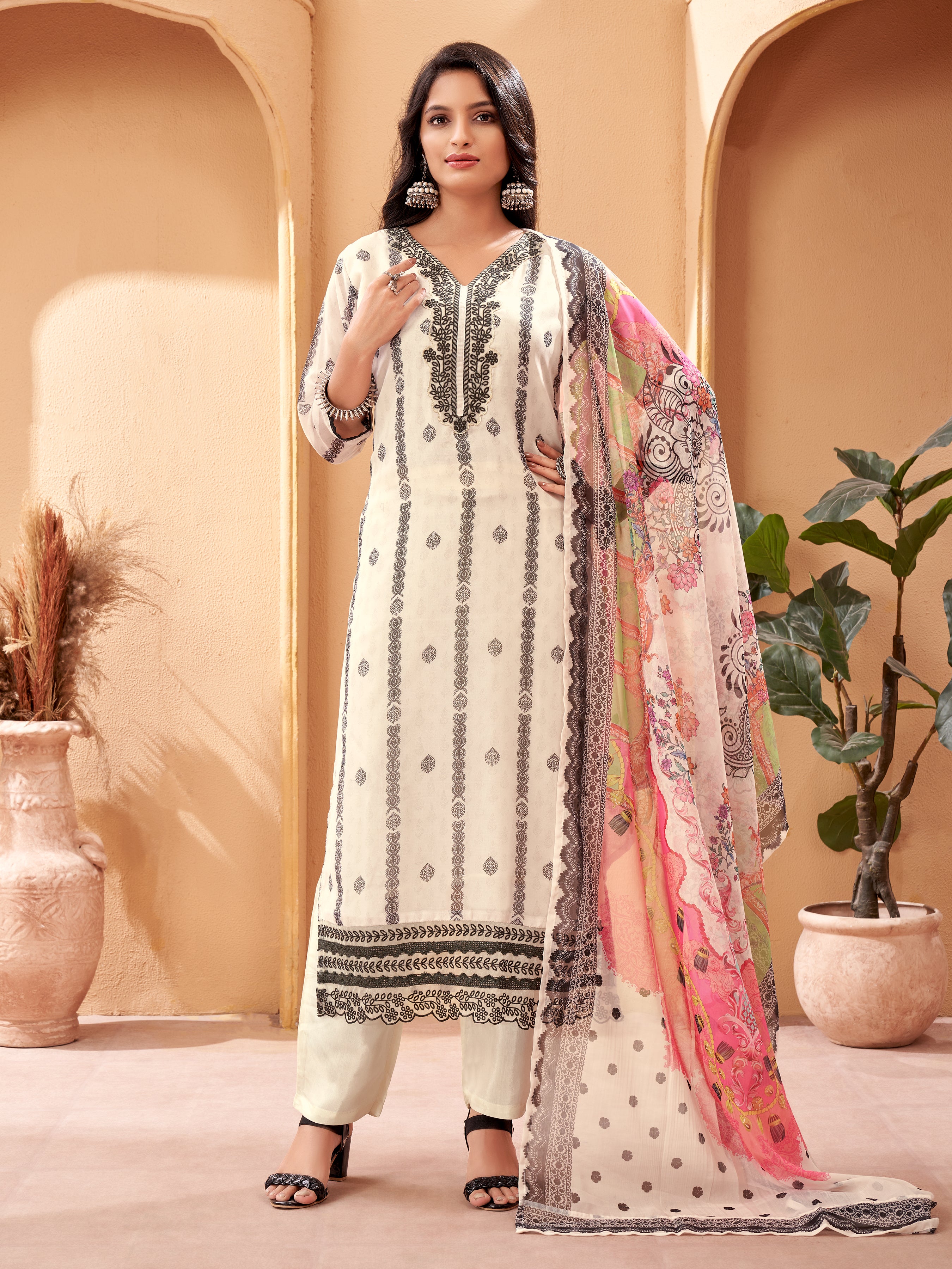 Yoke Embroidered A Line Kurta Set