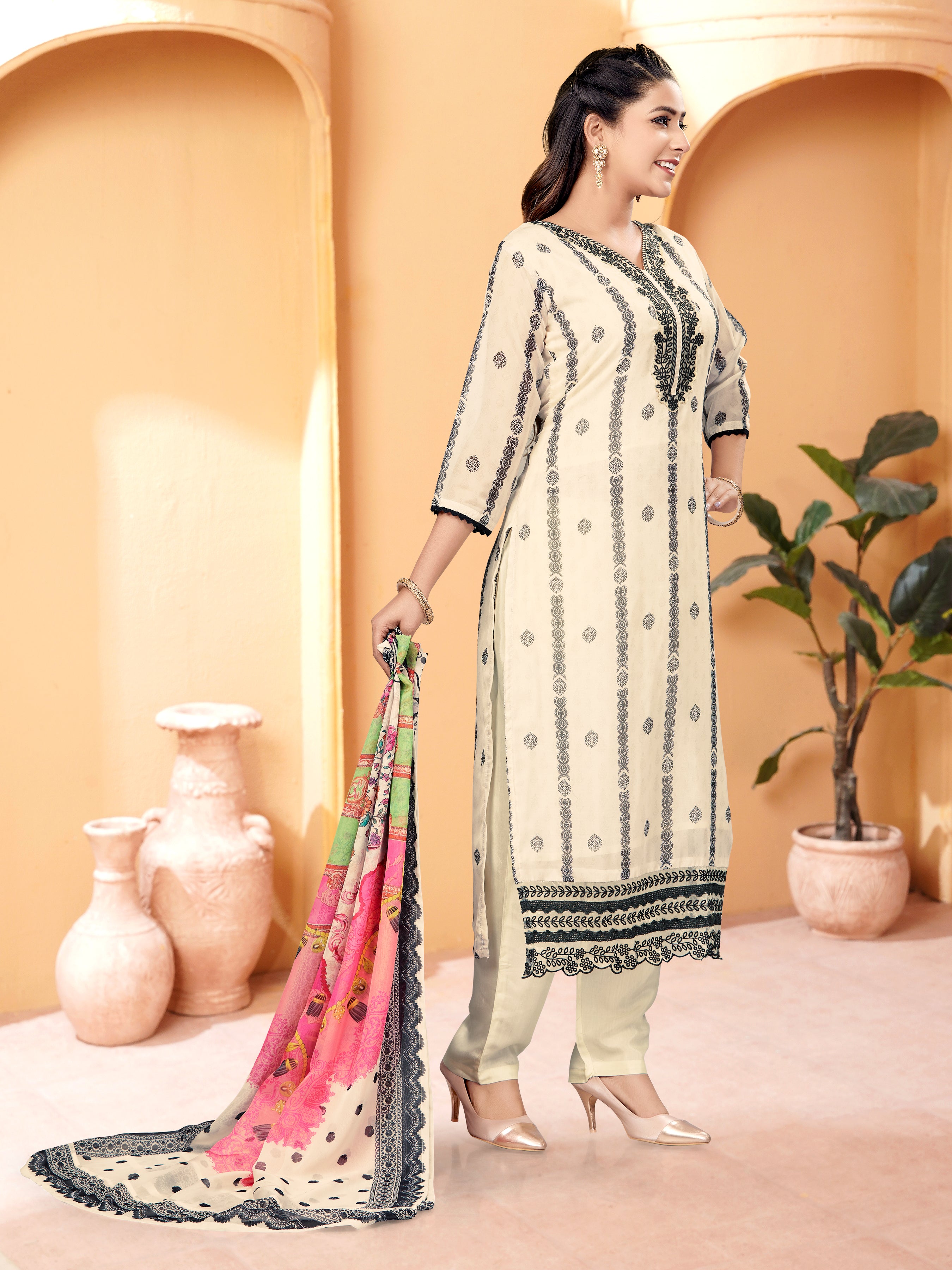 Yoke Embroidered A Line Kurta Set