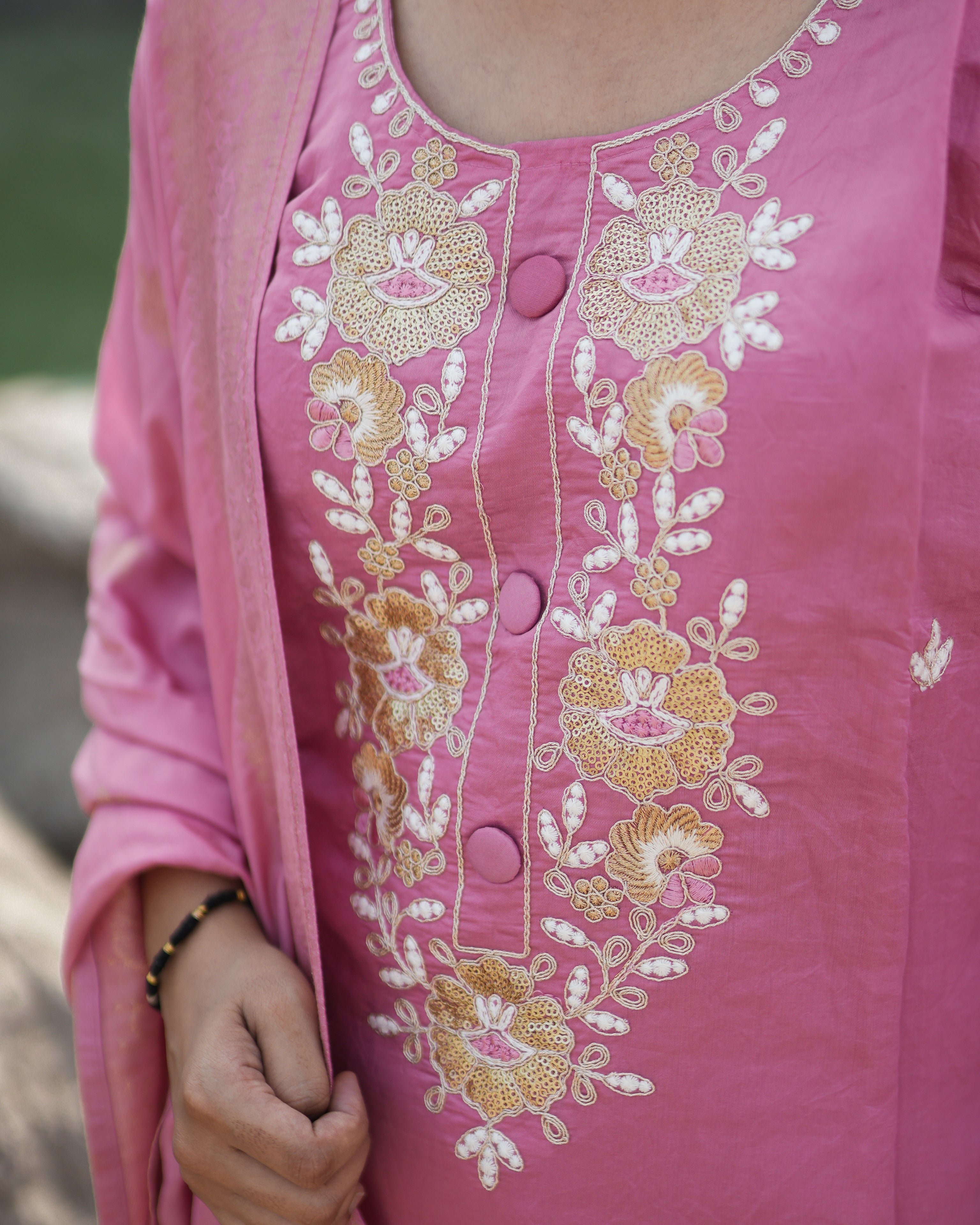 Pink Embroidered Kurta And Pants Set