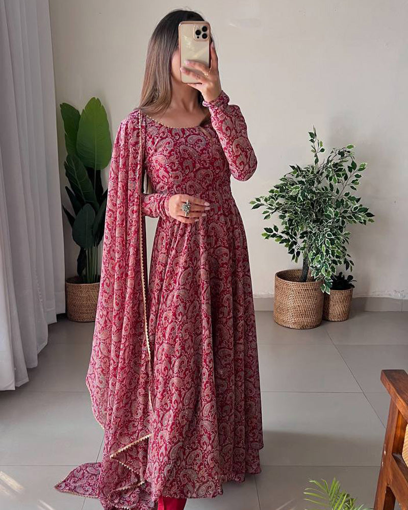 Women Paisley Print Anarkali Kurta with Pants & Dupatta