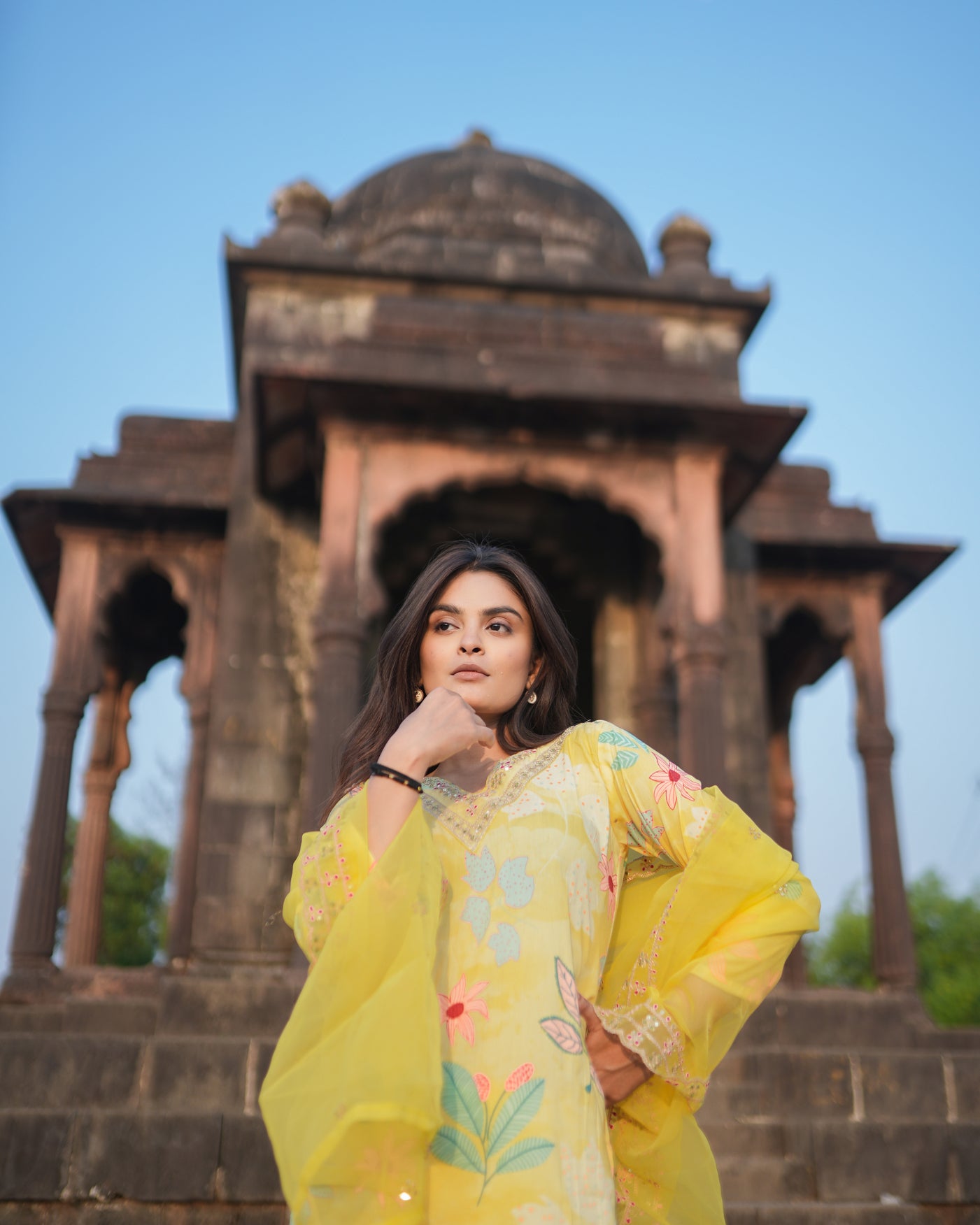 Yellow viscose Embroidered kurta Set and Pant With Dupatta