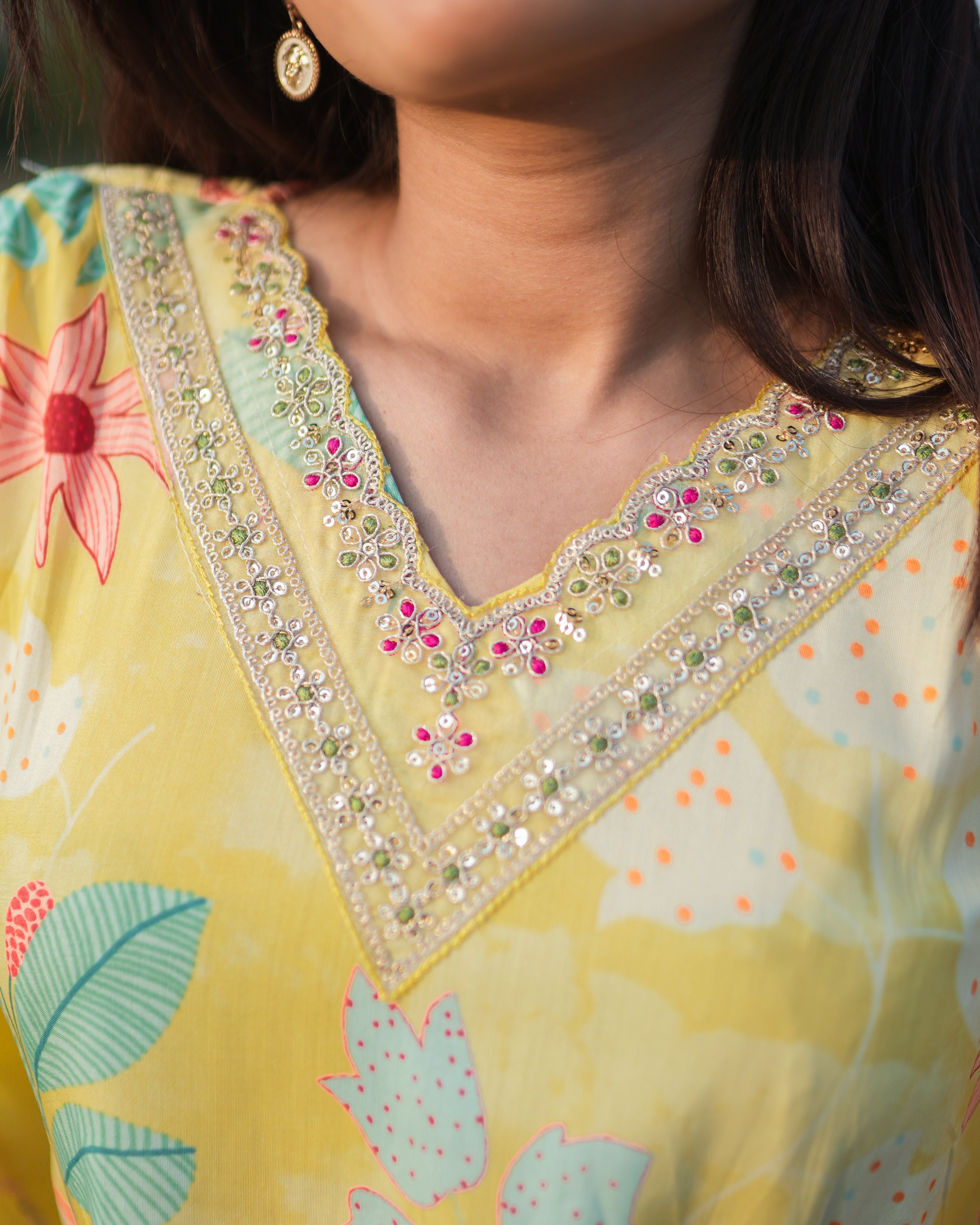 Yellow viscose Embroidered kurta Set and Pant With Dupatta