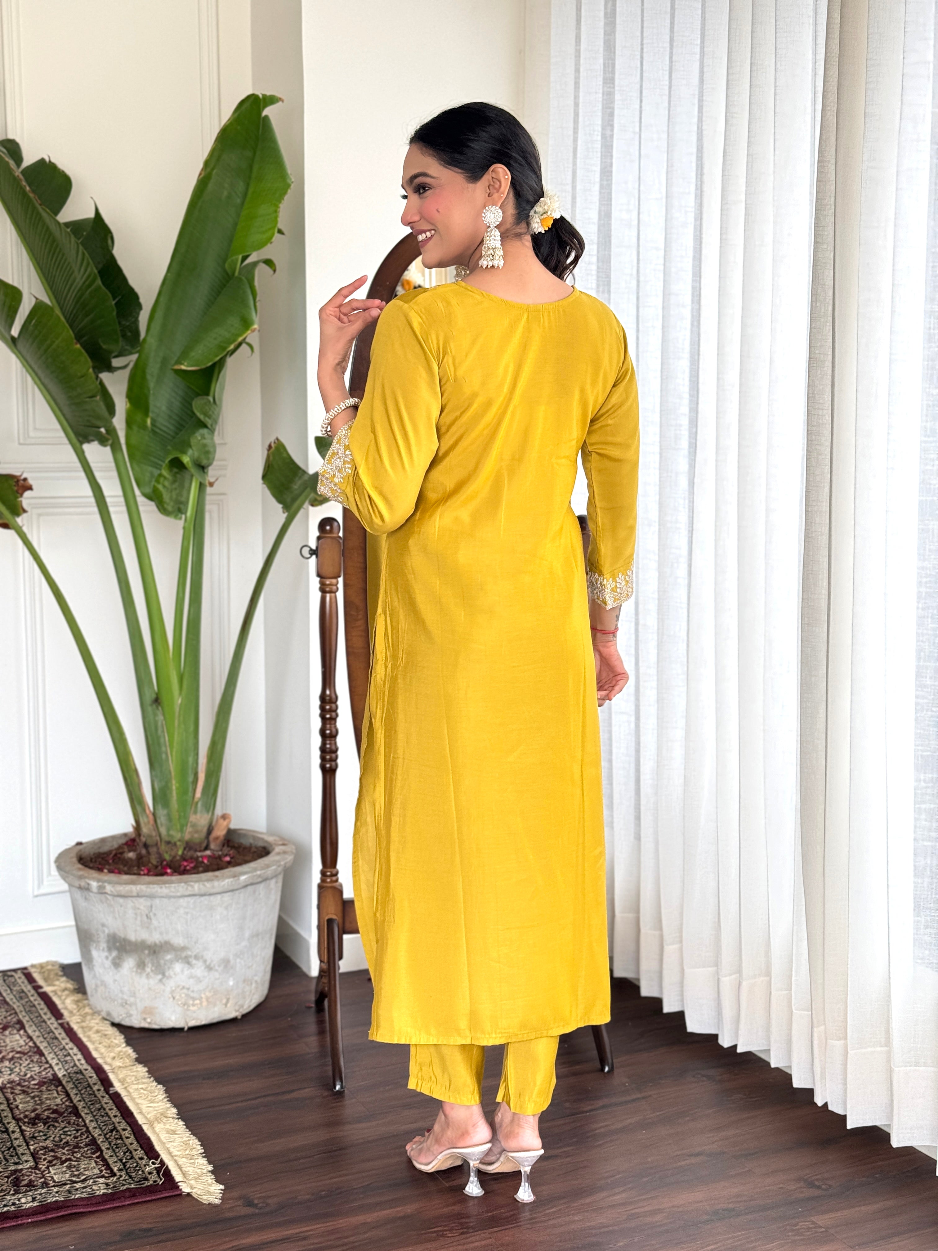 Yellow Shell Chanderi Kurta Set