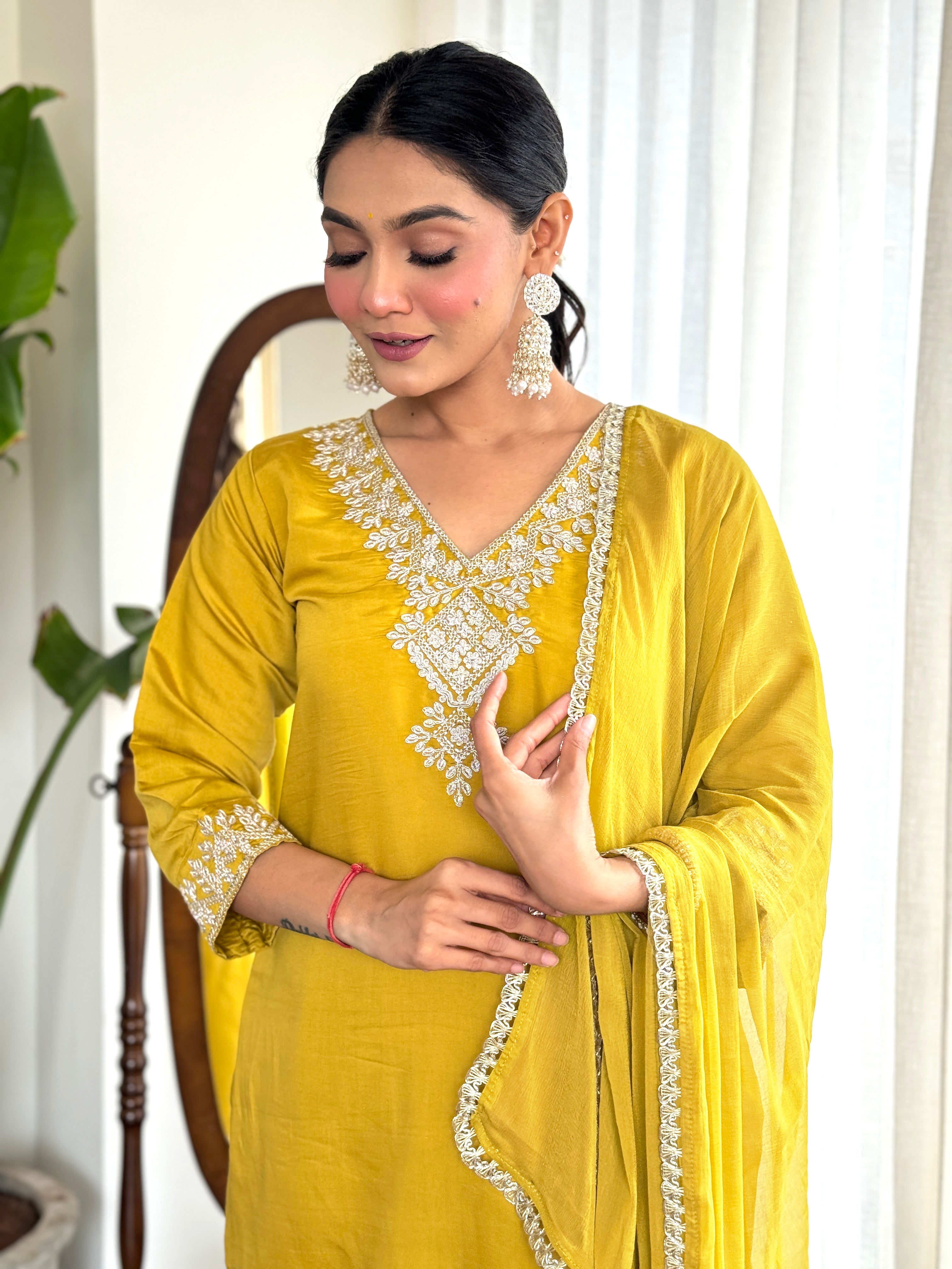 Yellow Shell Chanderi Kurta Set