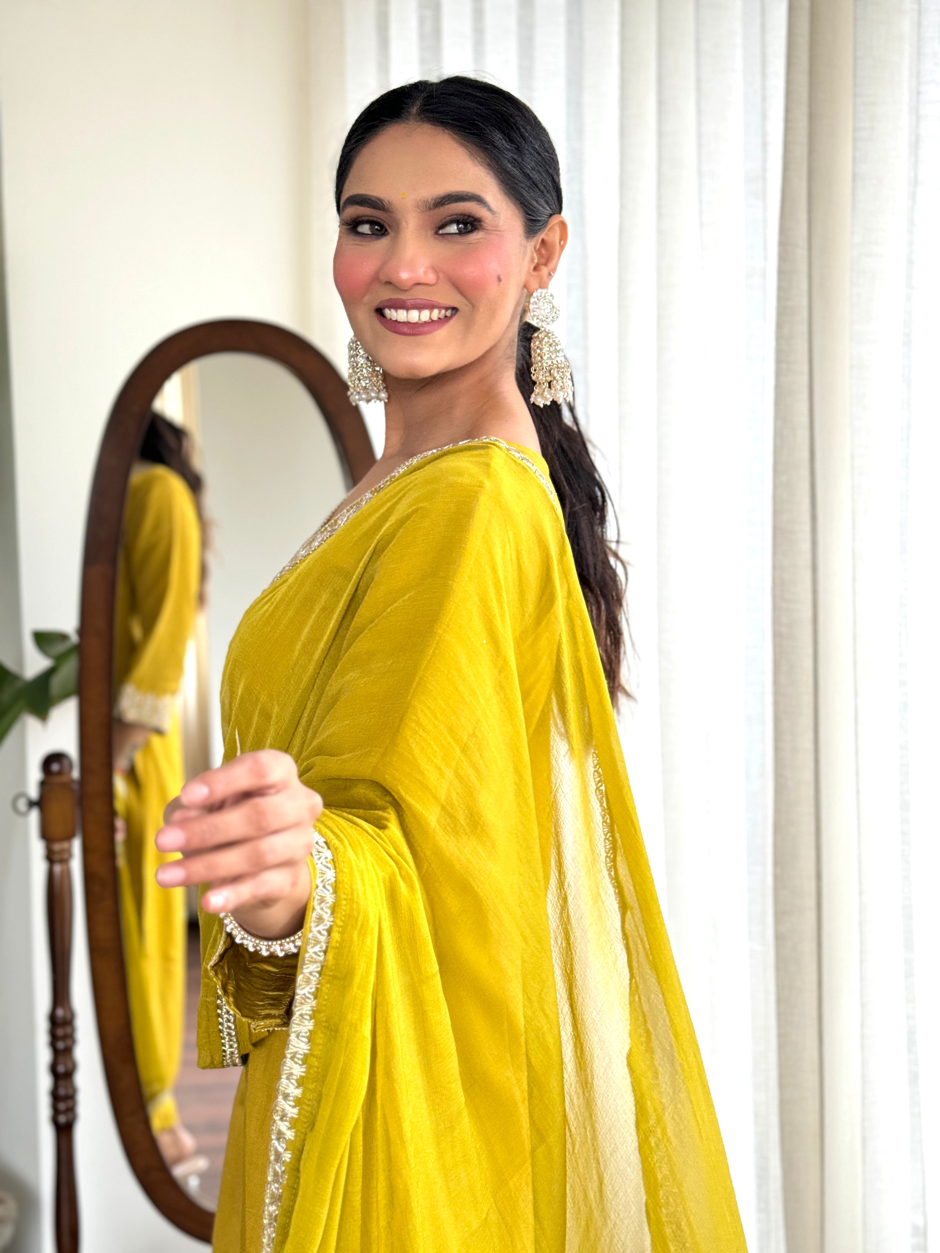 Yellow Shell Chanderi Kurta Set