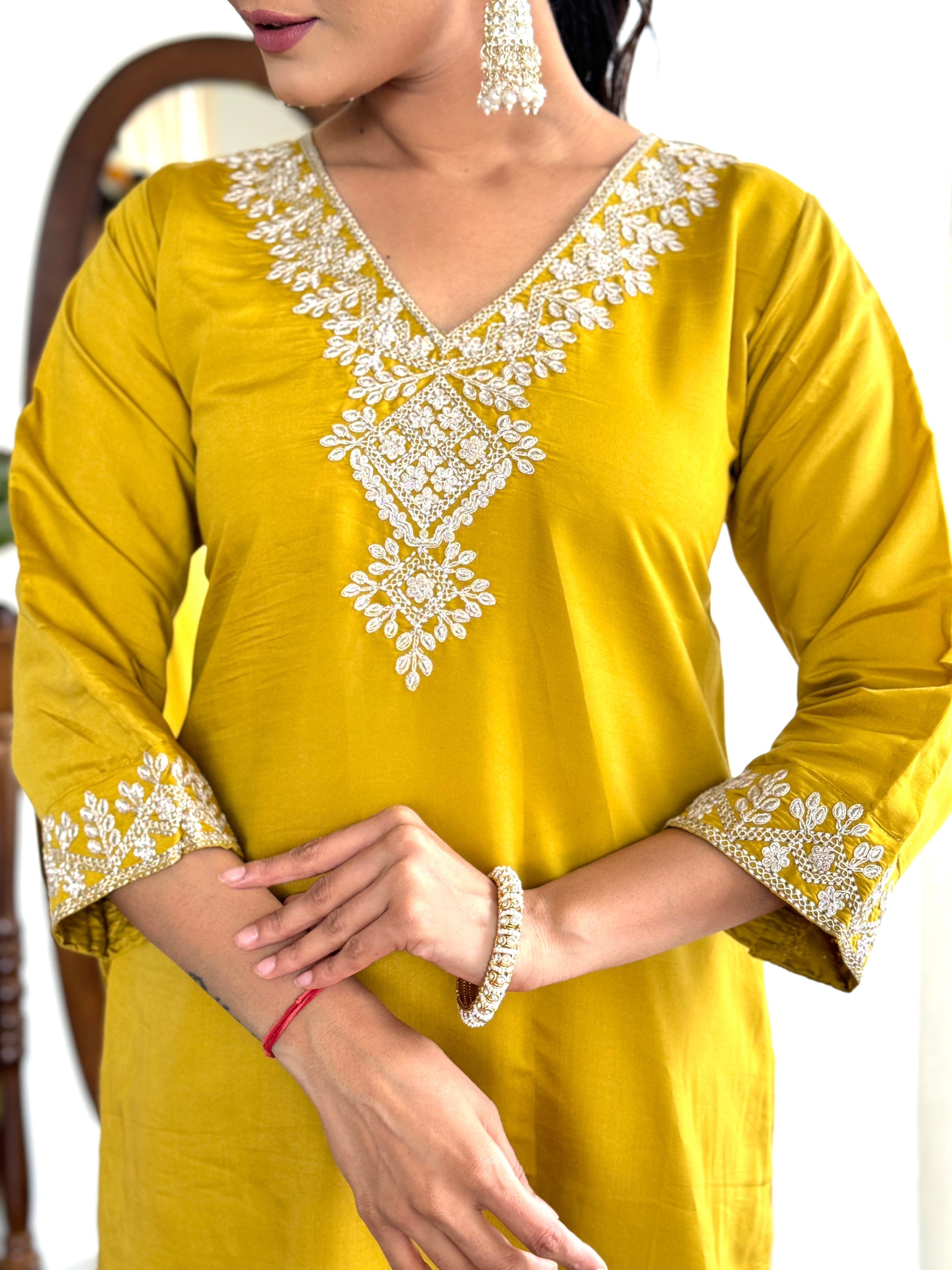 Yellow Shell Chanderi Kurta Set