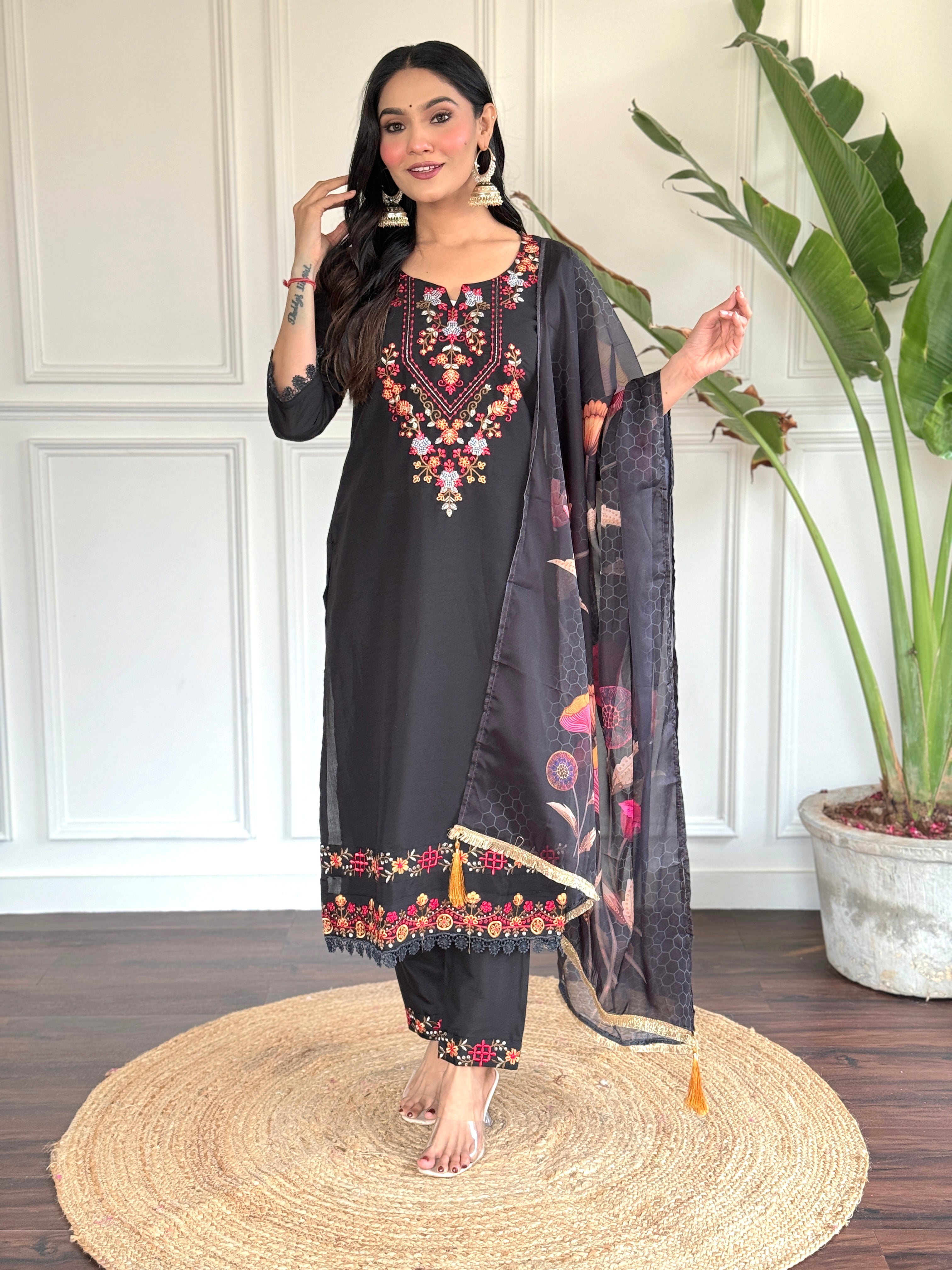 Silk Printed Kurta Set For Women