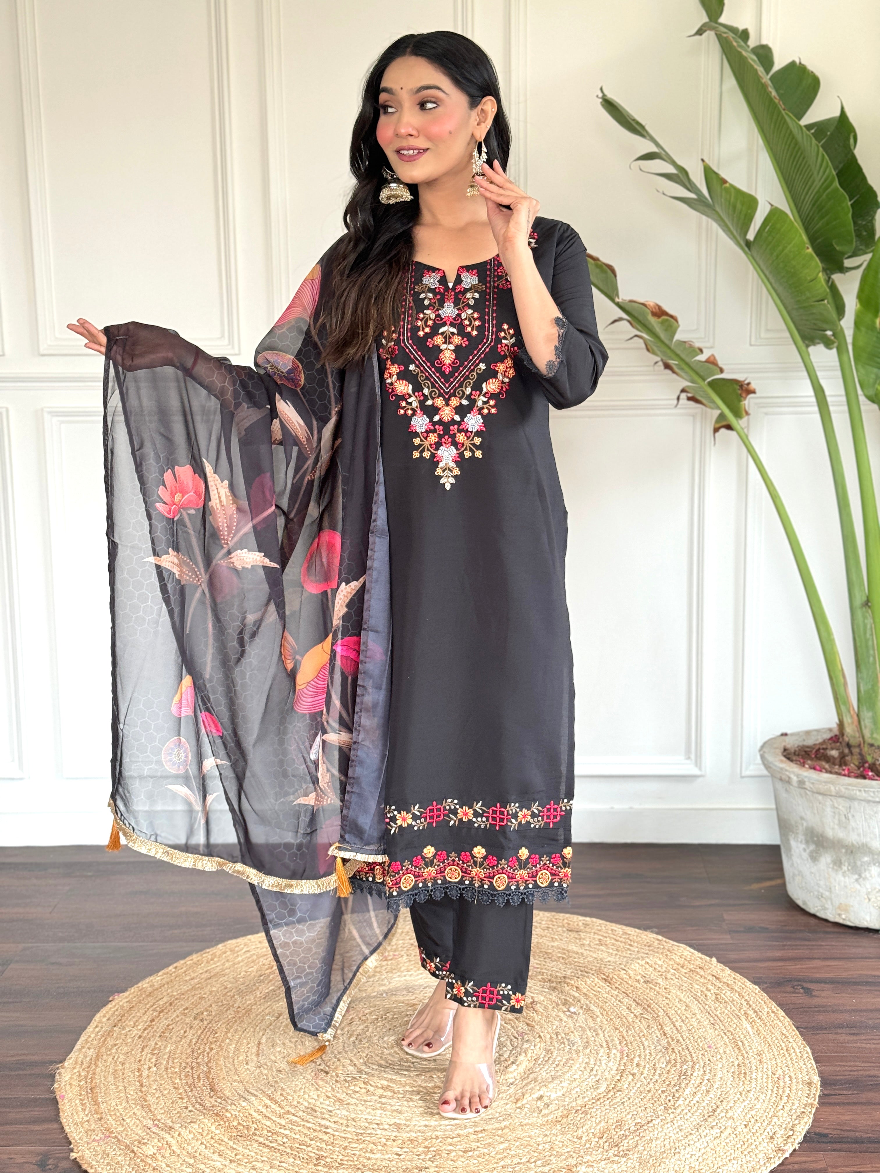 Silk Printed Kurta Set For Women