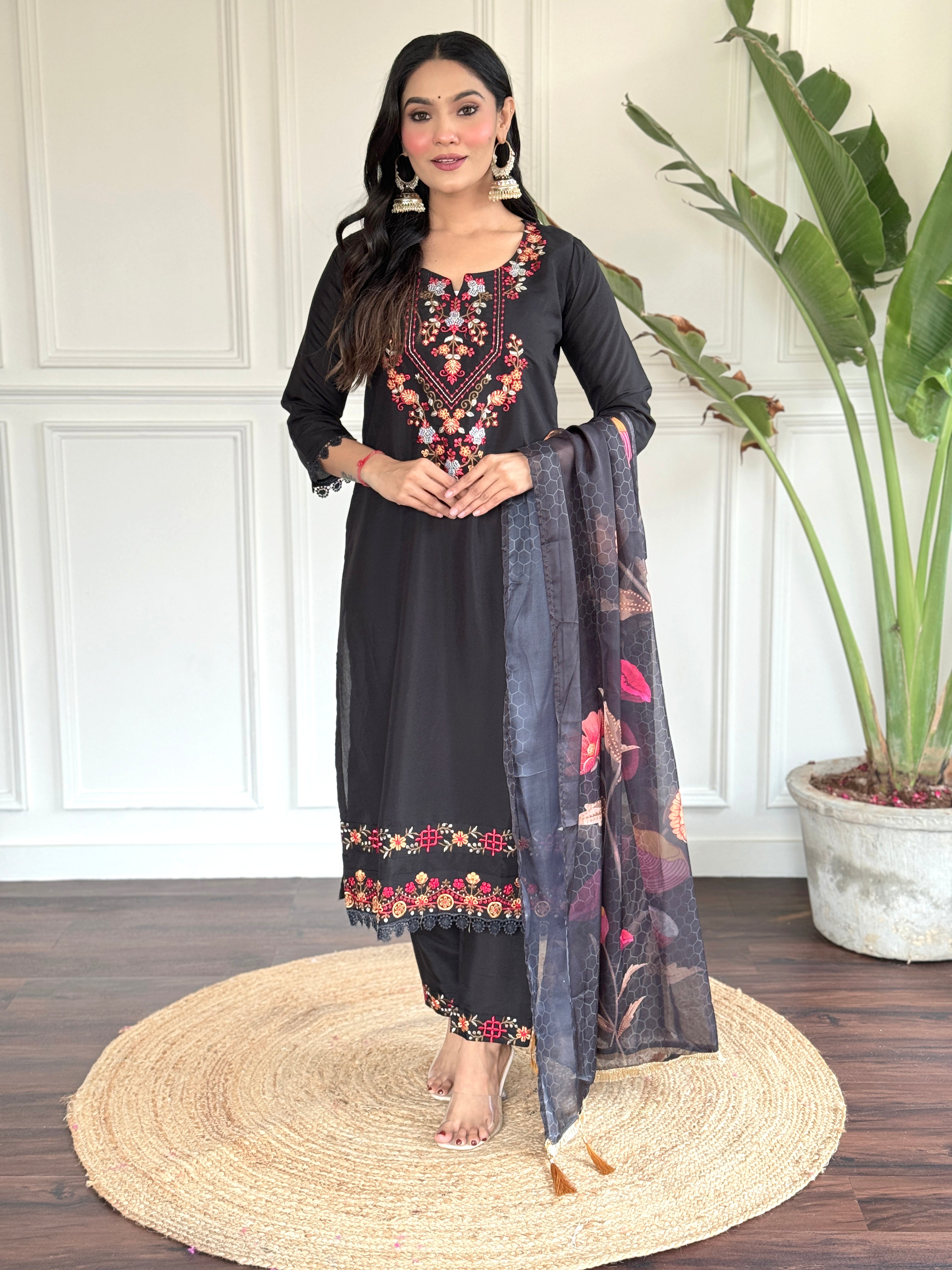 Silk Printed Kurta Set For Women