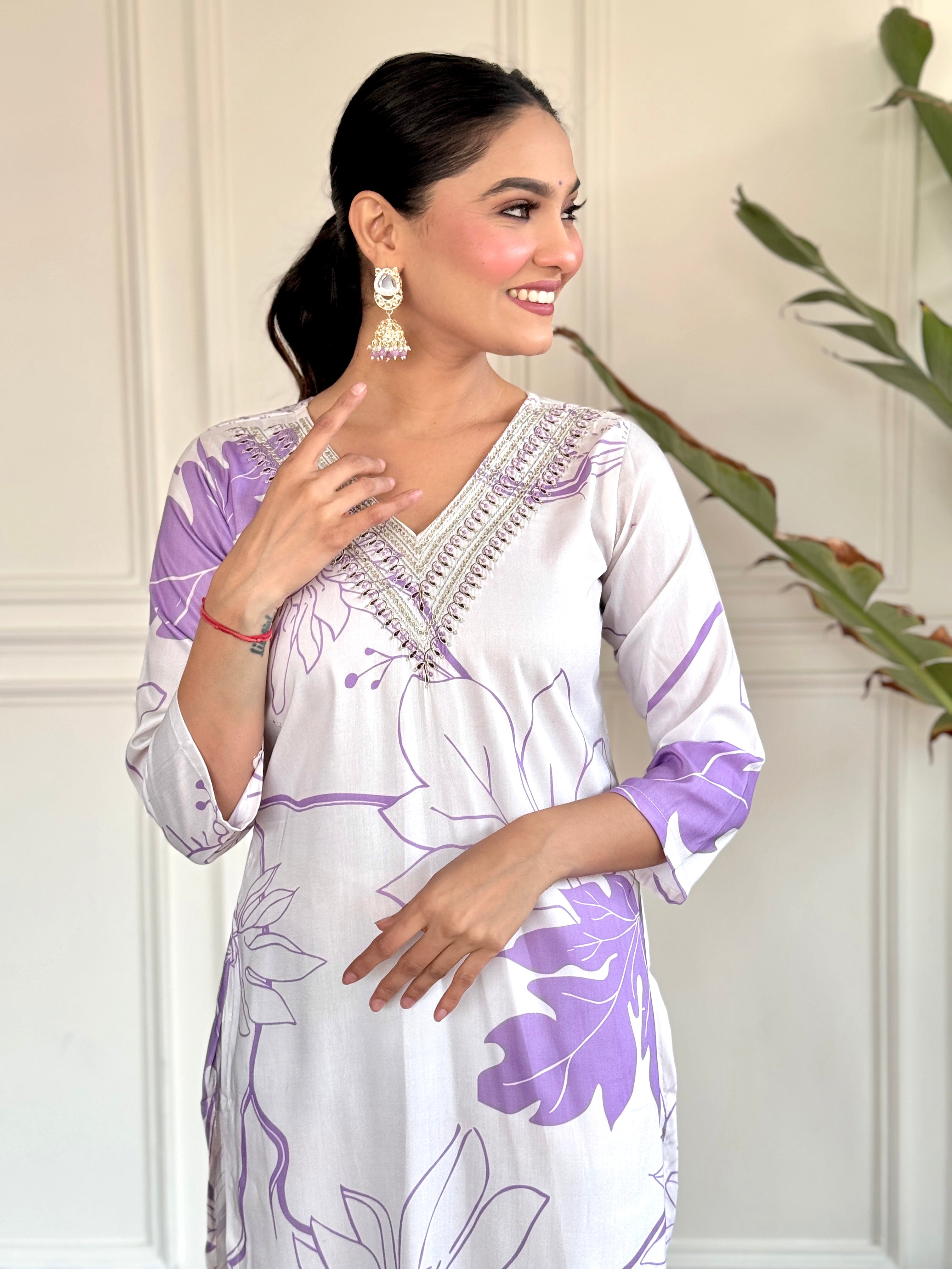 Women Embroidered Straight Kurta with Pants & Dupatta Set