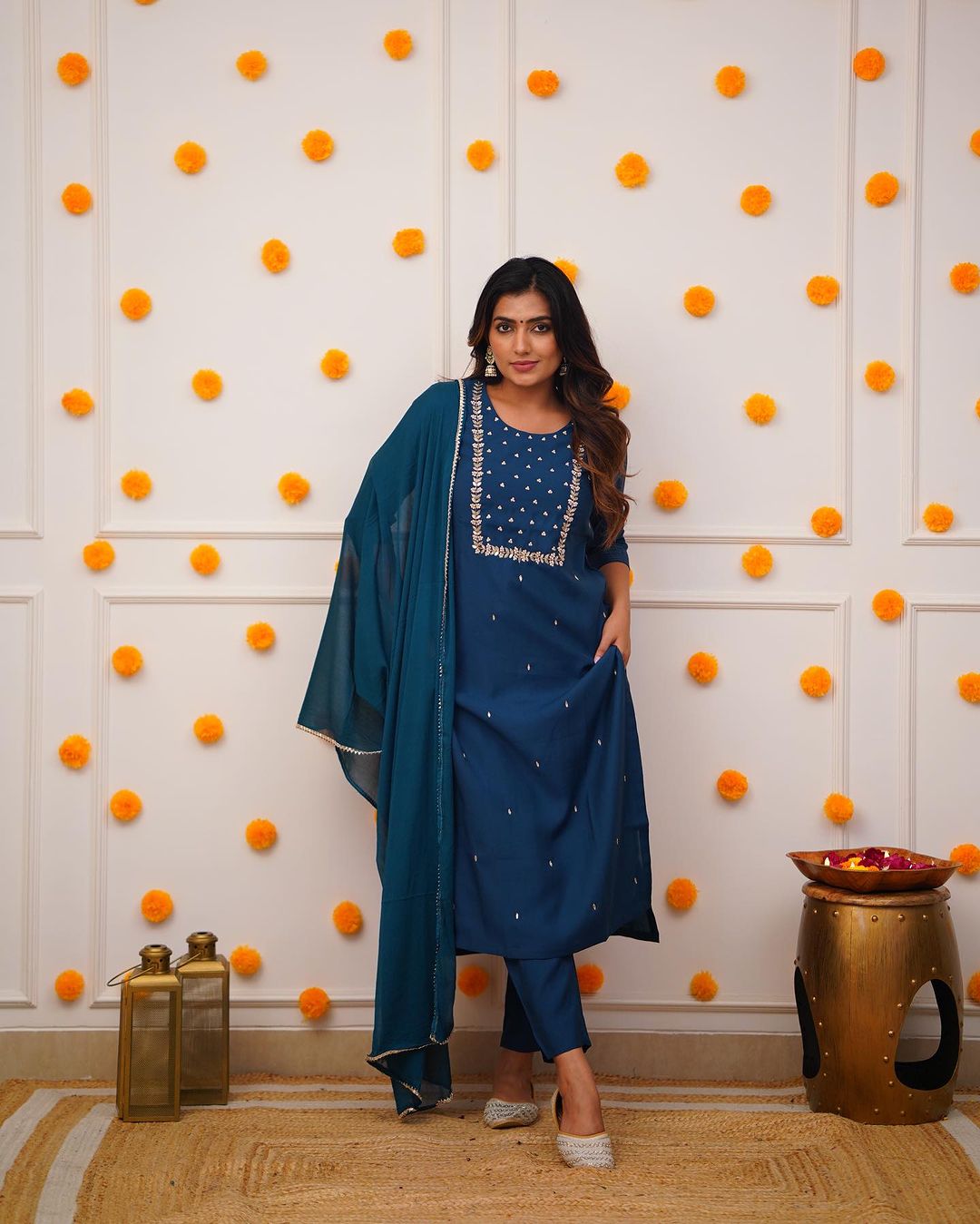 Gotta Patti Pure Cotton Anarkali Kurta with Trousers & Dupatta