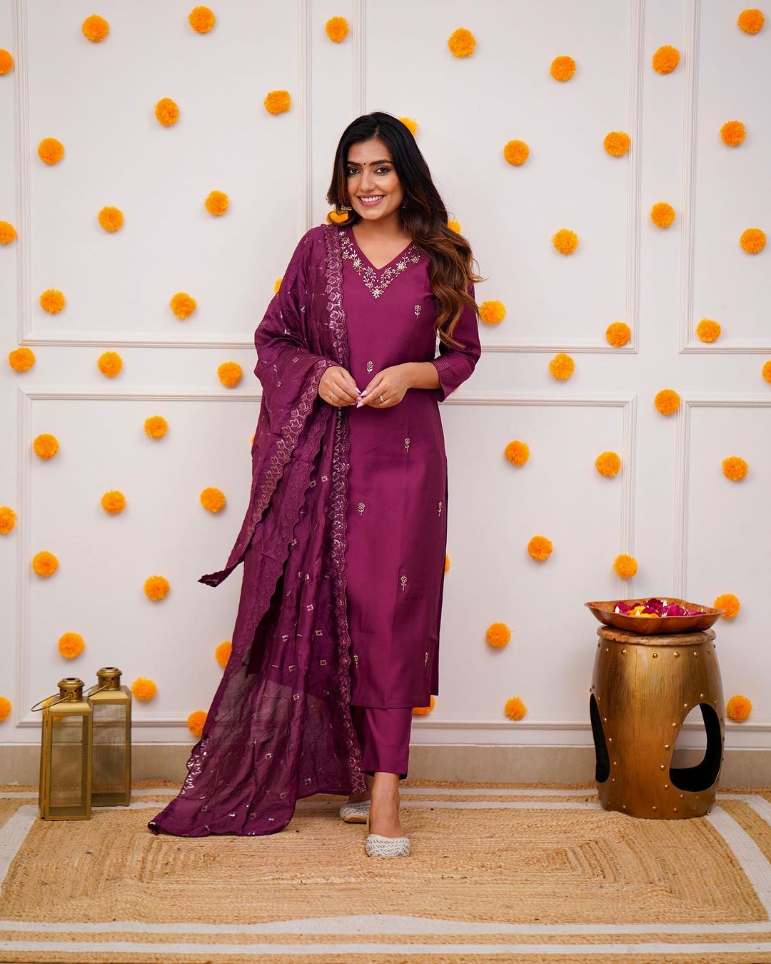 Women Viscose Chanderi Kurta Pant Dupatta Set