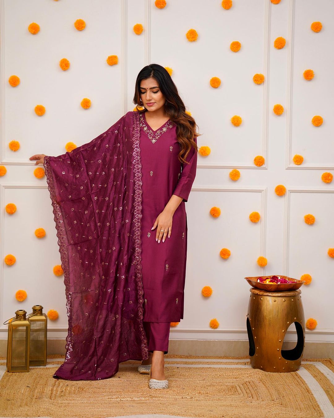 Women Viscose Chanderi Kurta Pant Dupatta Set