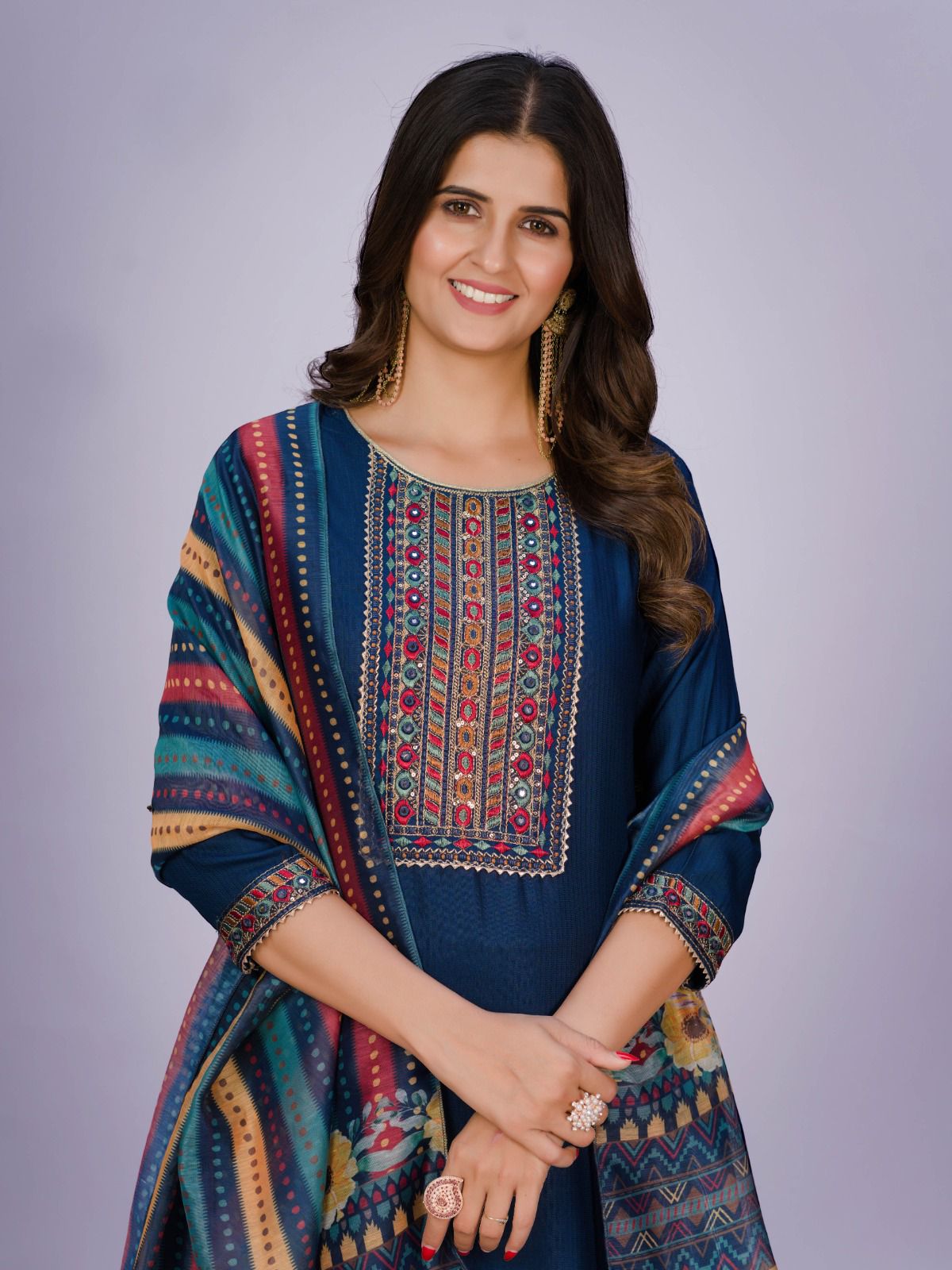 Women Sequin Embroidered Viscose Rayon Blend kurta set