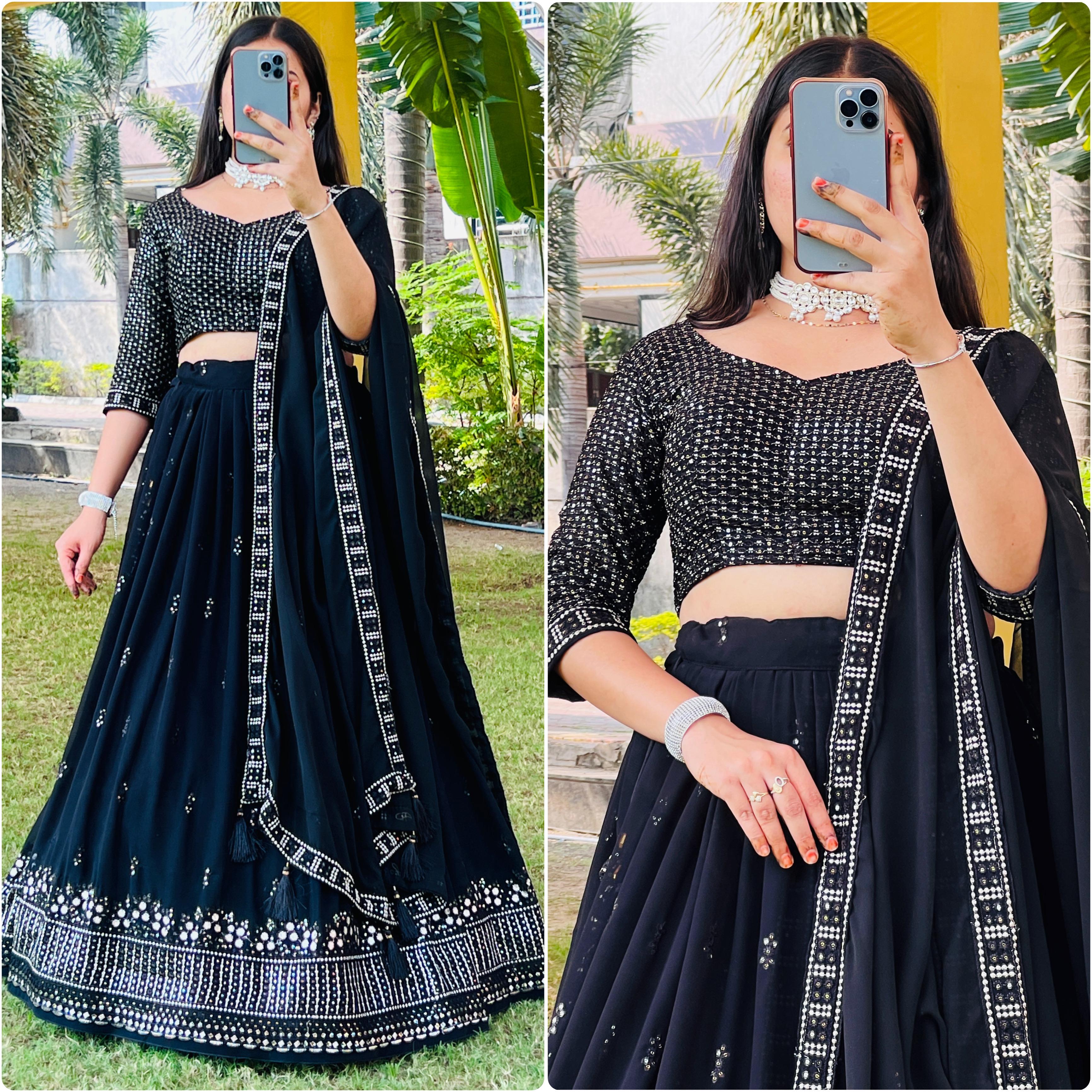 Classical Black Embroidery Lehenga Choli Set