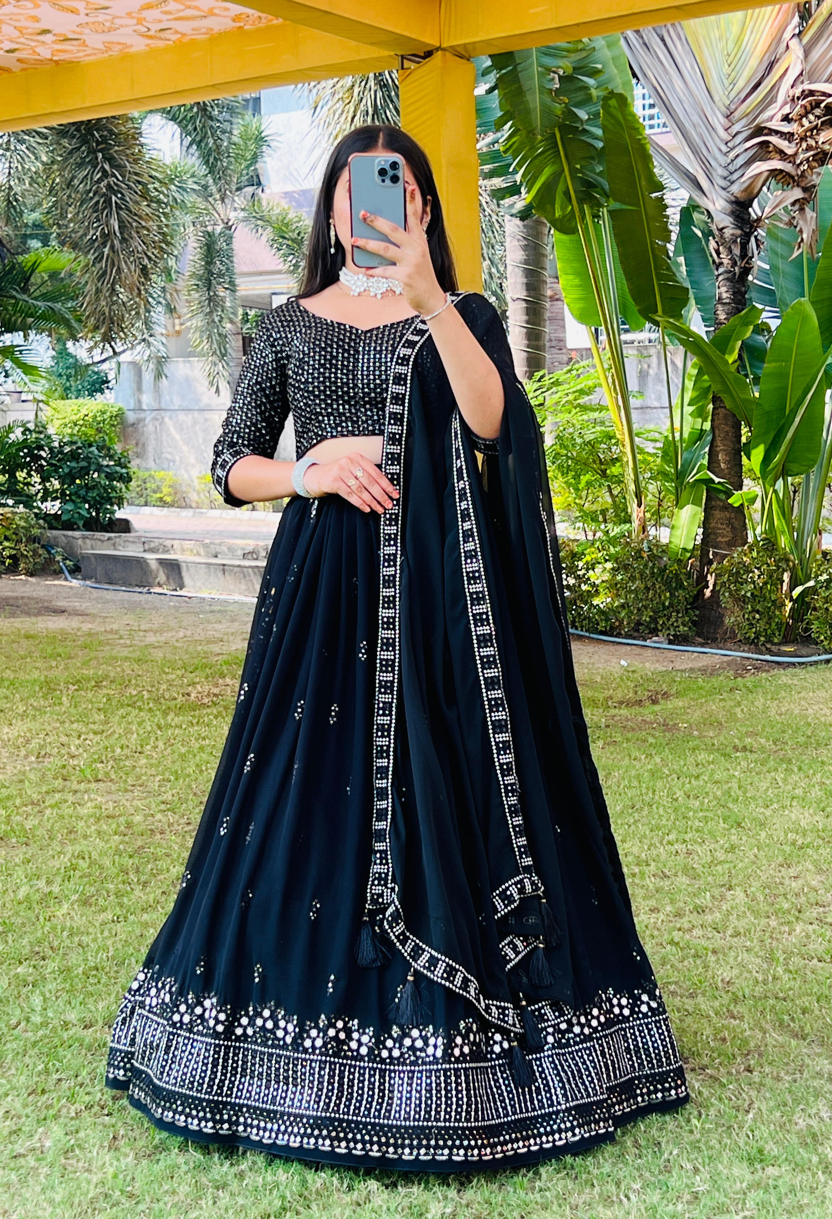 Classical Black Embroidery Lehenga Choli Set