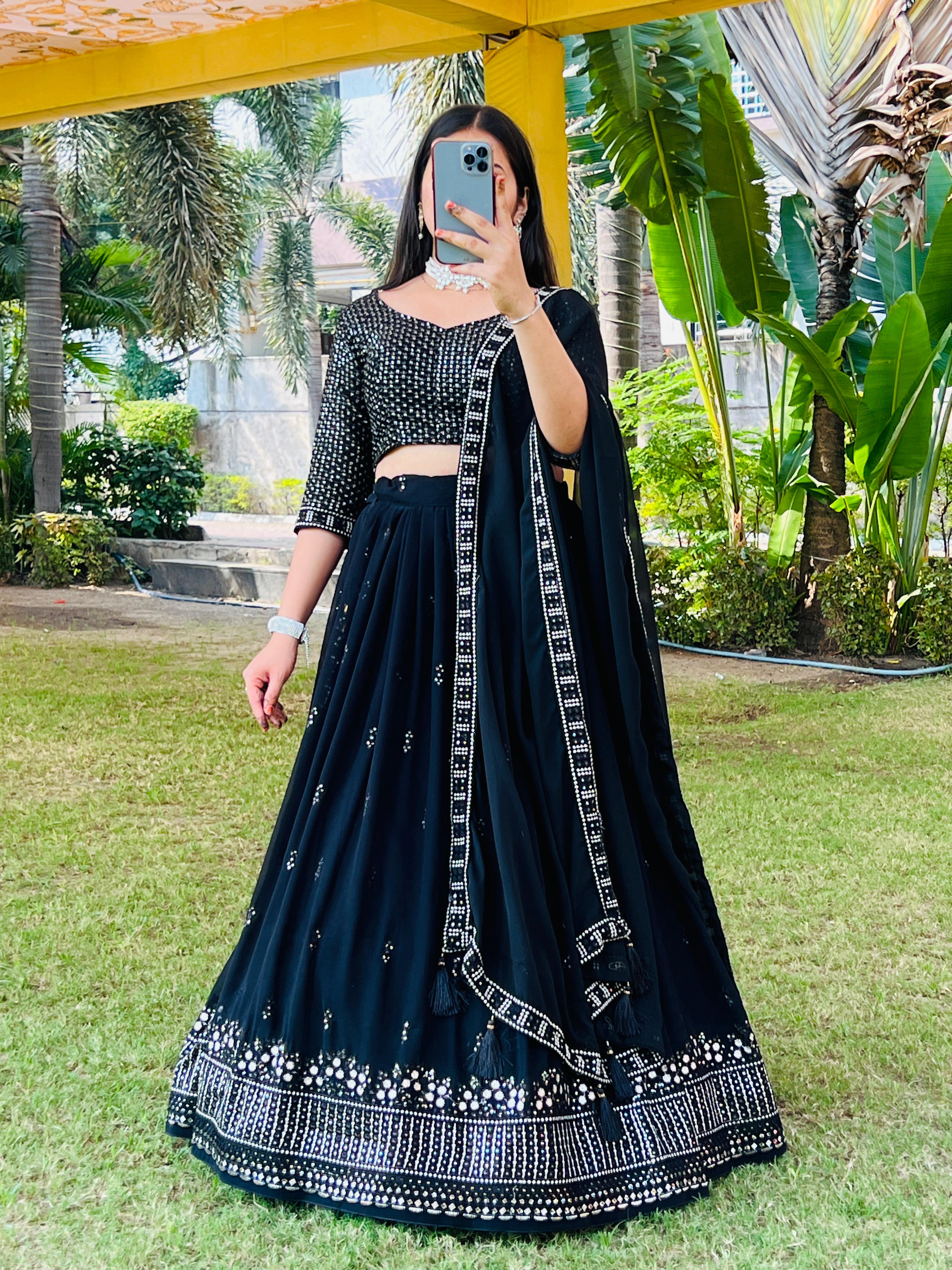 Classical Black Embroidery Lehenga Choli Set