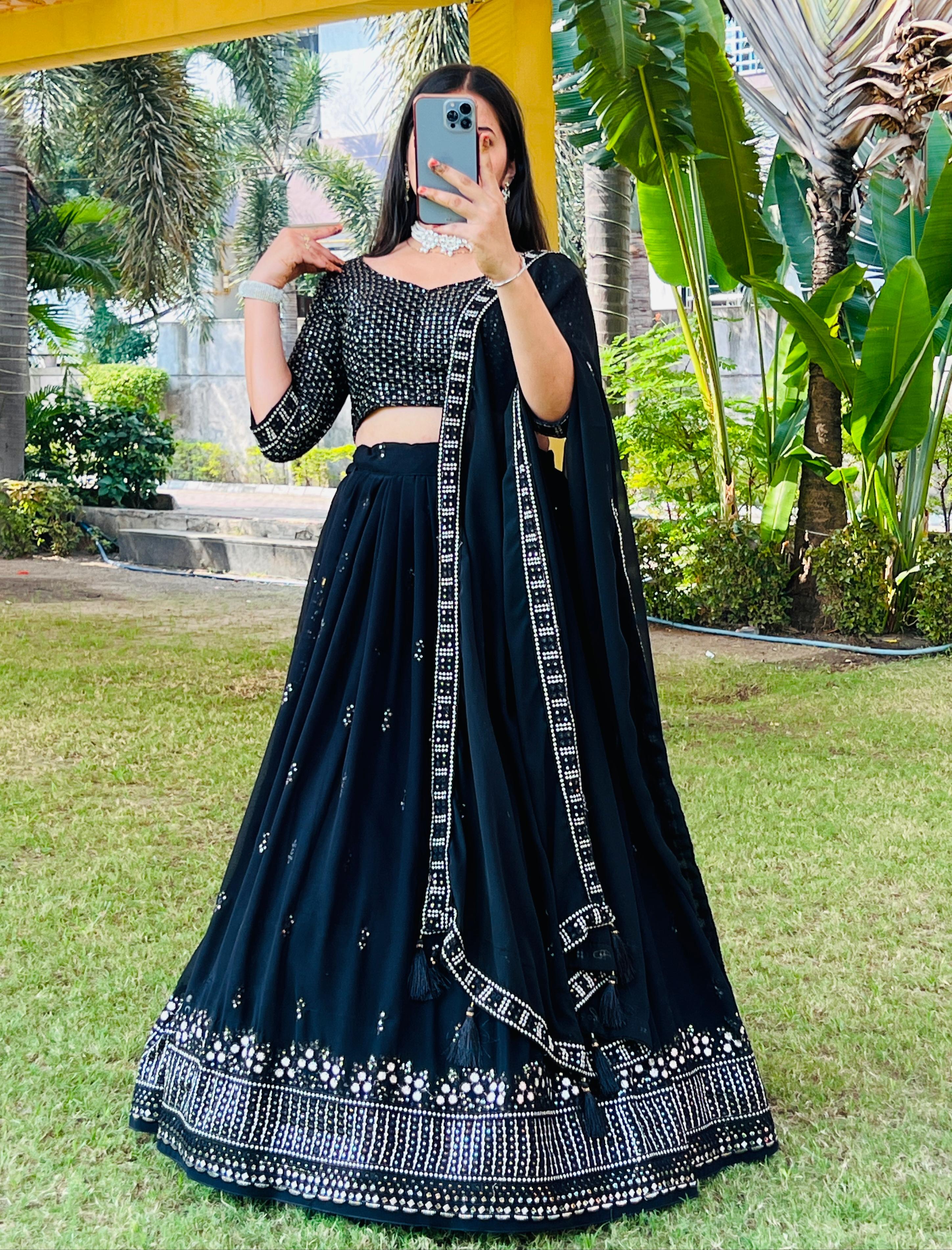 Classical Black Embroidery Lehenga Choli Set