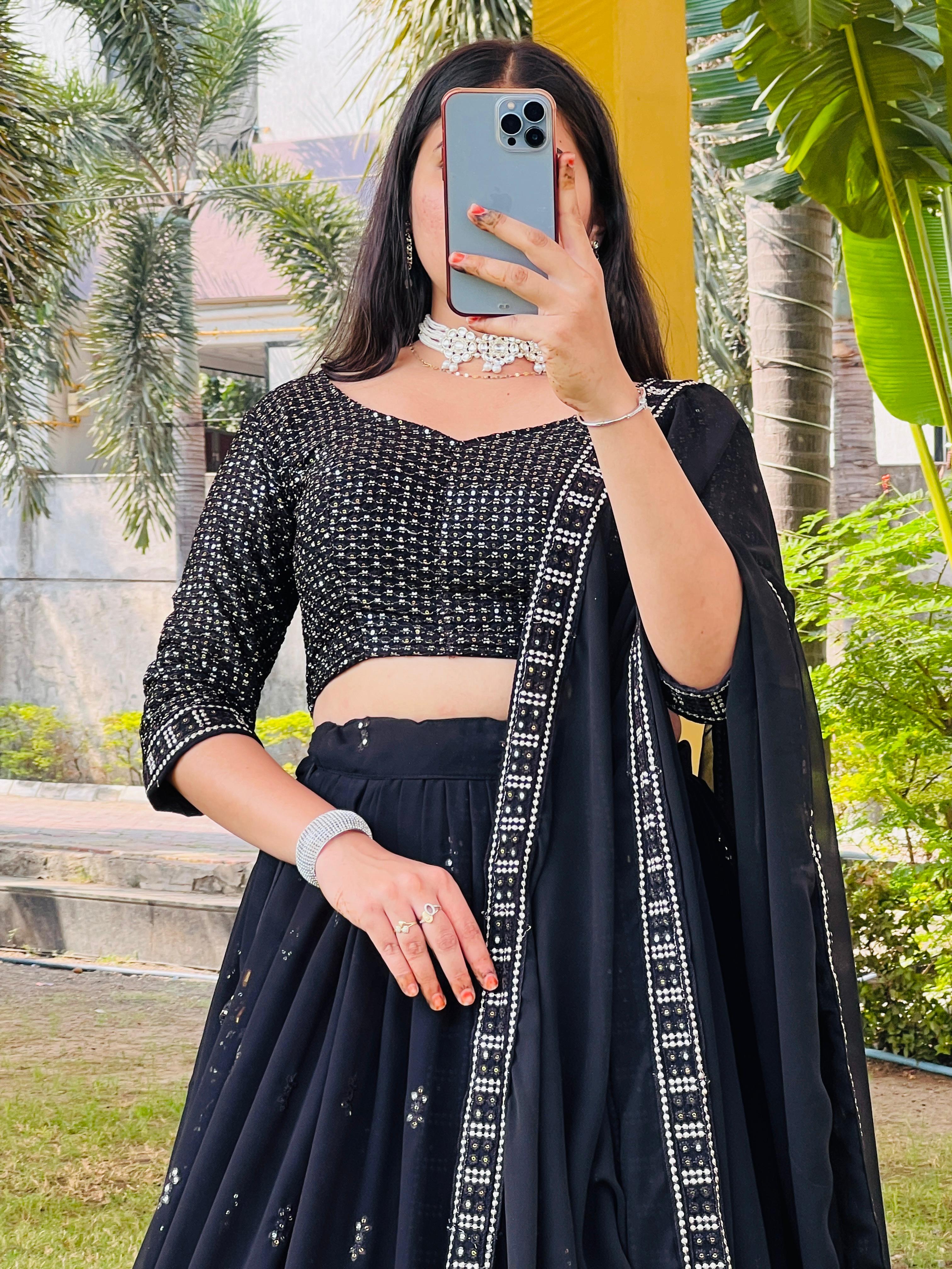 Classical Black Embroidery Lehenga Choli Set