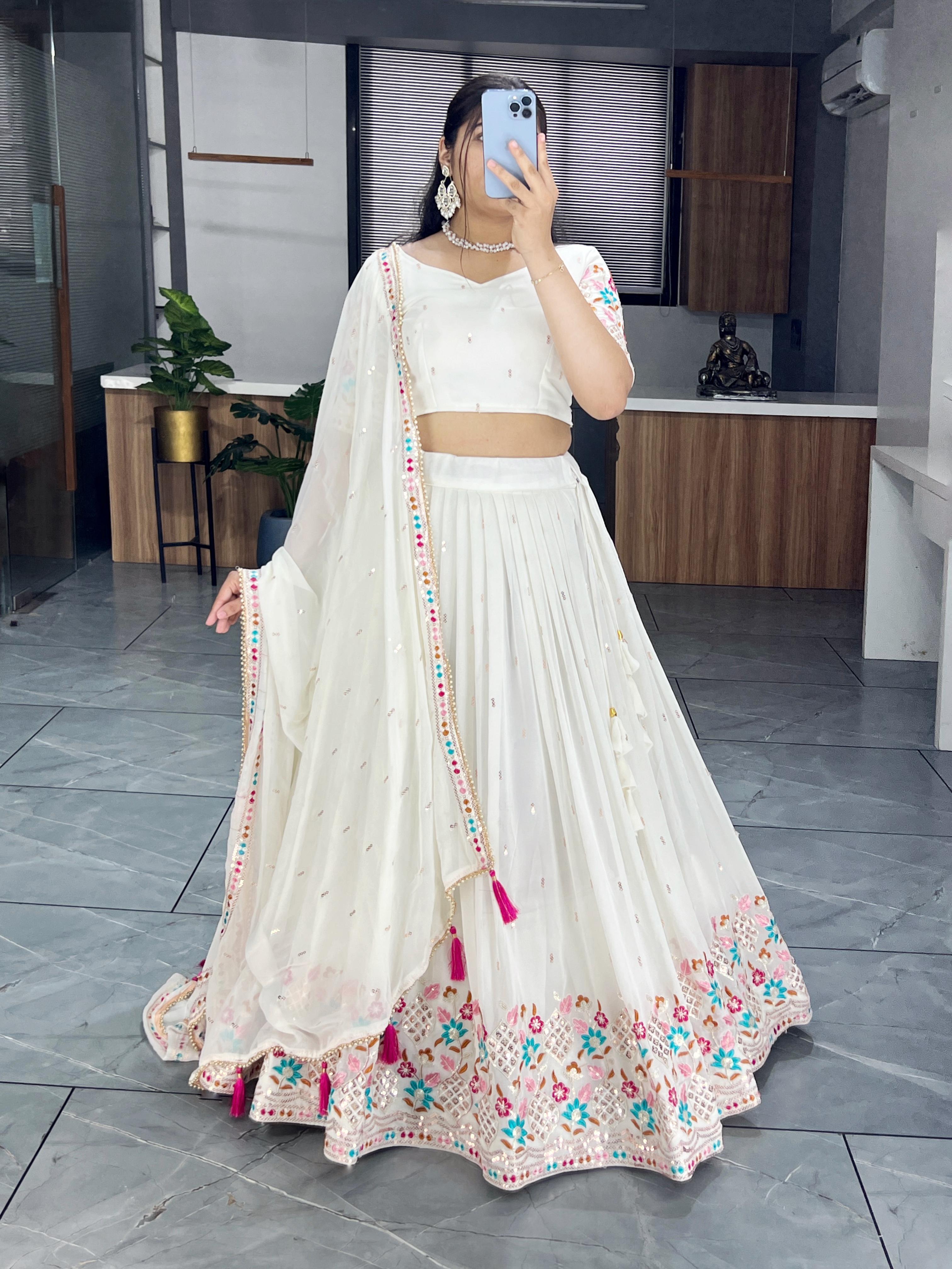 Classical Off White Embroidery Lehenga Collection