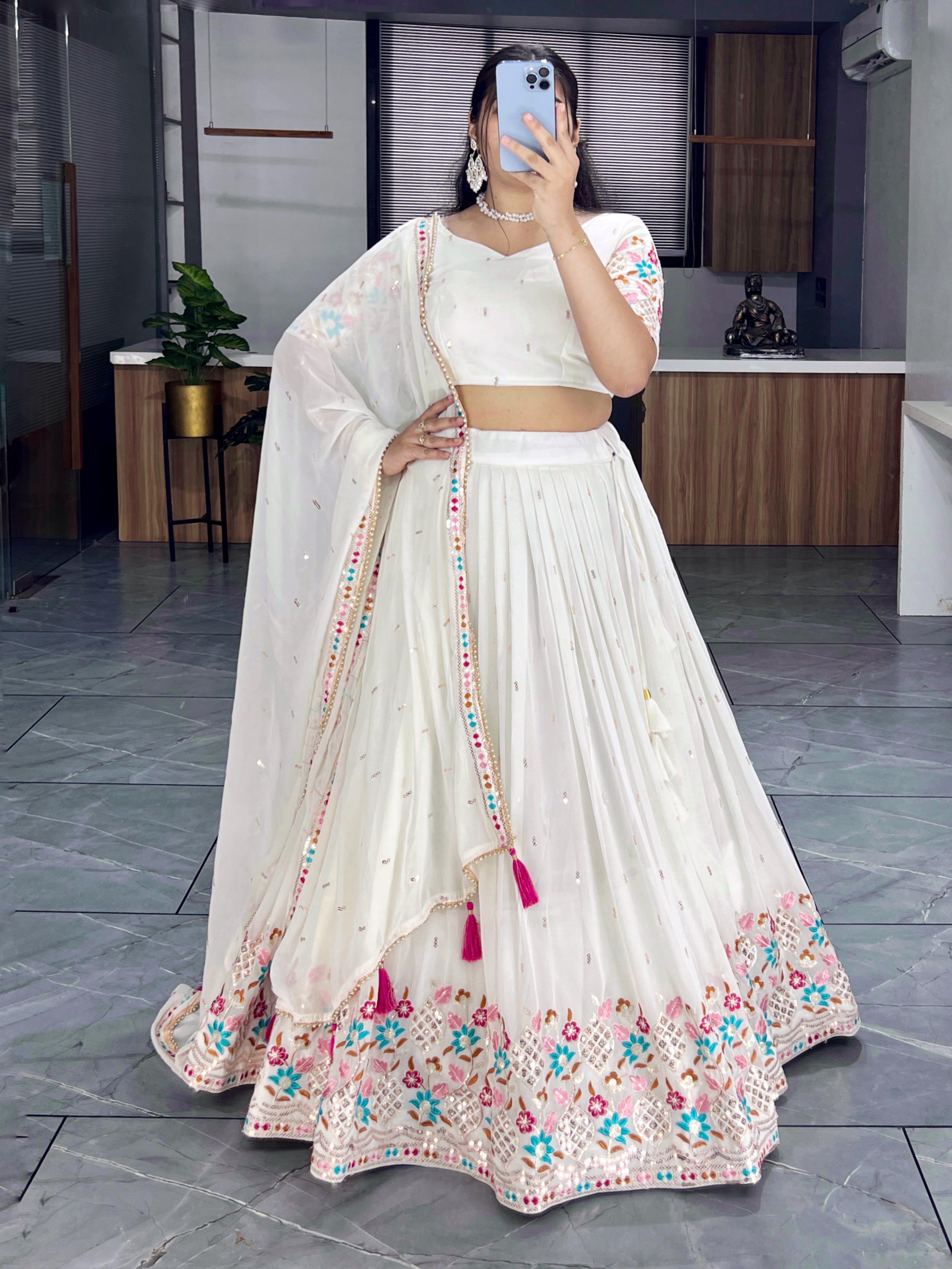 Classical Off White Embroidery Lehenga Collection