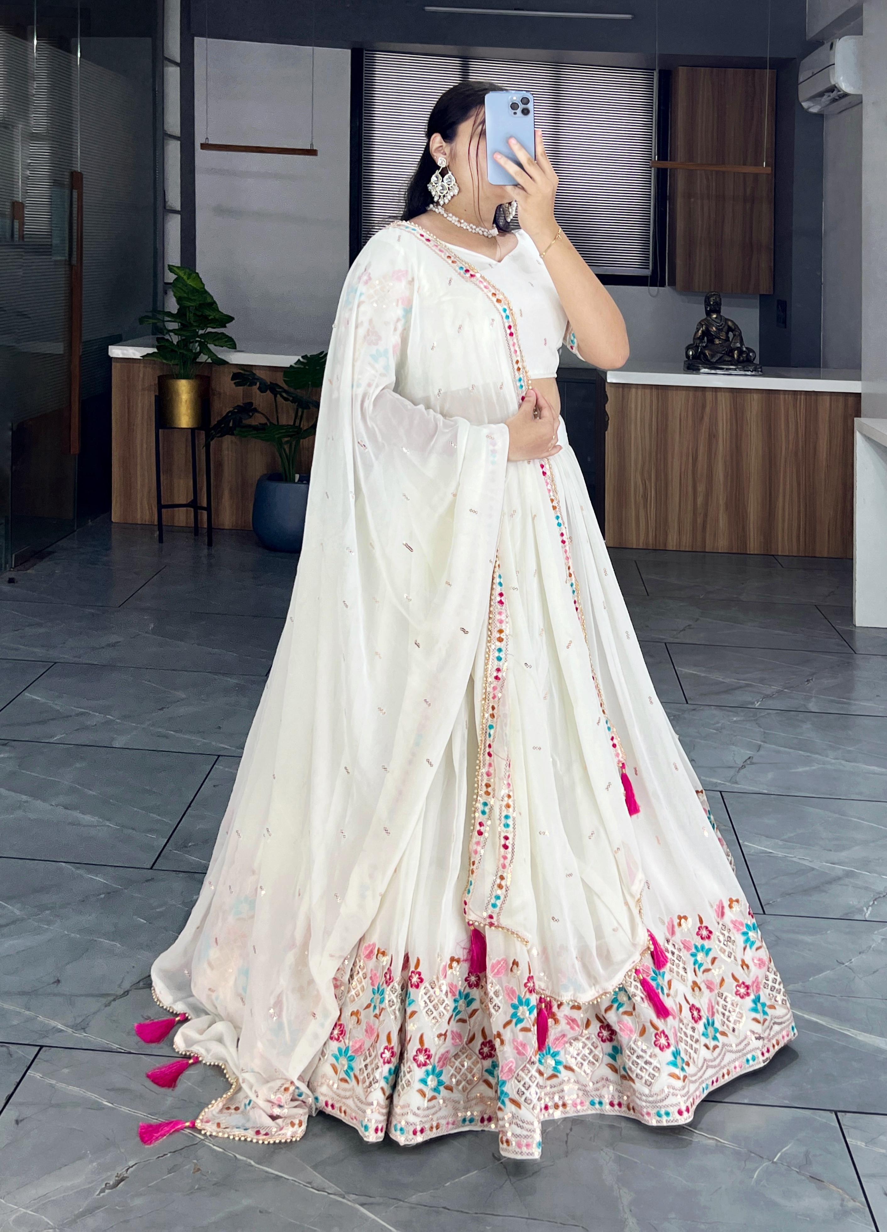 Classical Off White Embroidery Lehenga Collection